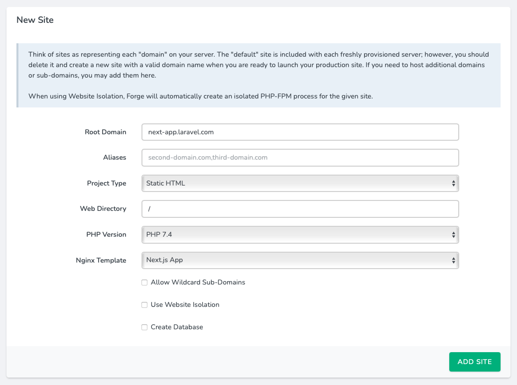 Creating a new site